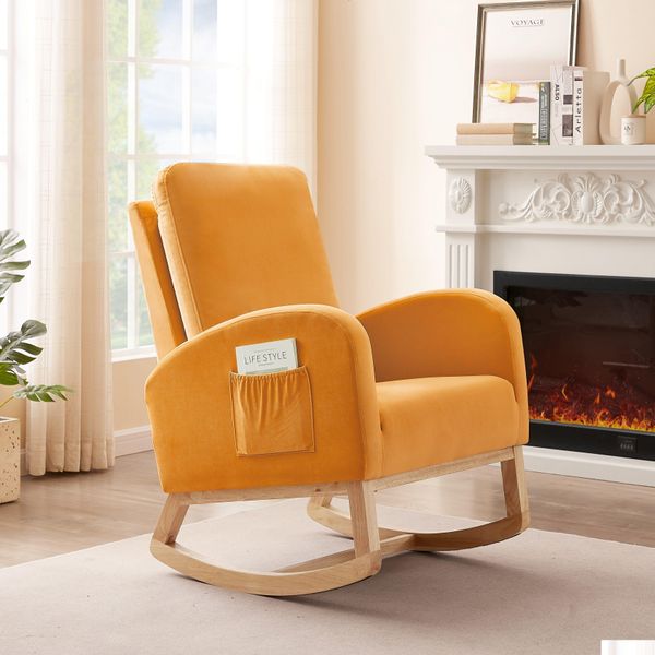 Wohnzimmermöbel Schaukelstuhl Mid-Century Modern Sessel gepolstert hohe Rückenlehne Akzent Glider Rocker Orange Drop Delivery Home G Dhty0