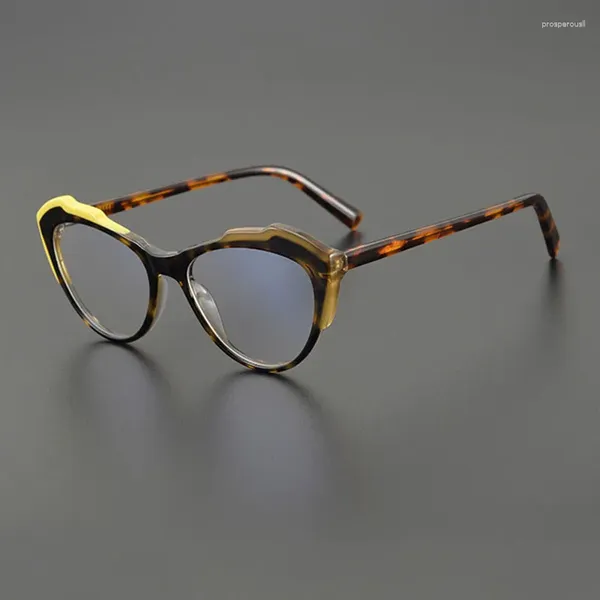 Montature per occhiali da sole Nicchia Cat-eye Moda Occhiali in acetato Montatura per viso tondo Uomini e donne Retro Color Matching Prescrizione ottica letteraria