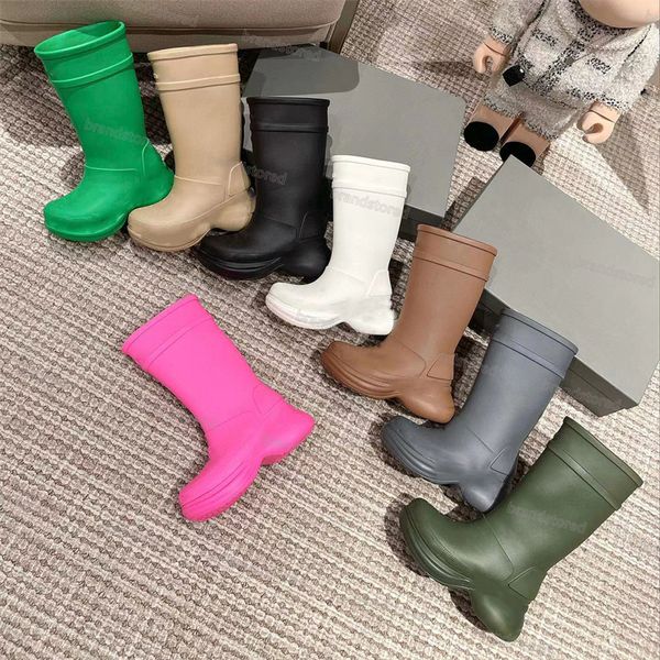 Дизайнерские ботинки, резиновые сапоги, мужские сапоги, сапоги до колена на платформе, зеленые, розовые резиновые водонепроницаемые туфли, ботинки на платформе для ходьбы