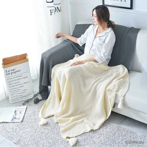 Одеяла с кисточками, вязаное шерстяное одеяло для дивана, супер теплые уютные пледы для офиса, сиеста, кондиционер, покрывало, постельные принадлежности R231207