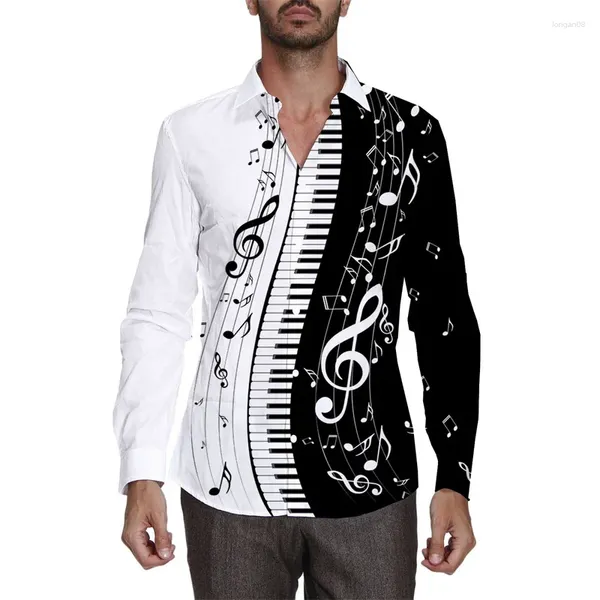 Camicie casual da uomo 2023 Camicia stampata per pianoforte a maniche lunghe stile hip-hop alla moda hawaiana 3D