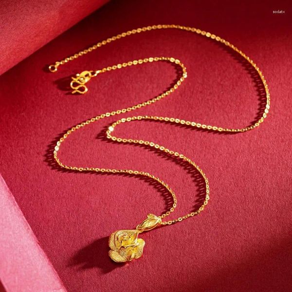 Anhänger 24k Goldene Farbe Quelle Weibliche Rose Kragen Halskette Für frauen O Schlüsselbein Kette Neck Collares Mode Geburtstag geschenke