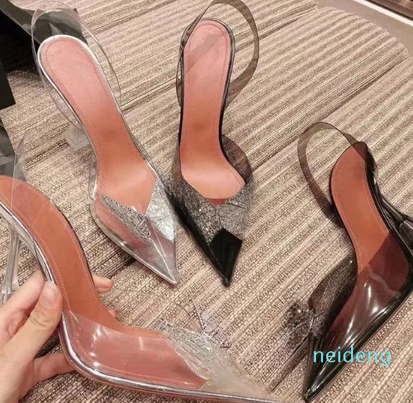 Transparente Diamant-High-Heel-Glanzkappen-Zehenabsätze, feine Spitze mit dem leeren sexy Damen-Singles-Schuhe Sommerkristall-Feenwind