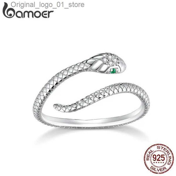 Bandringe Bamoer 925 Sterling Silber platiniert verstellbarer Ring grüner Zirkon Retro-Texturen Schlangenring Modeschmuck 4 Farben Q231207