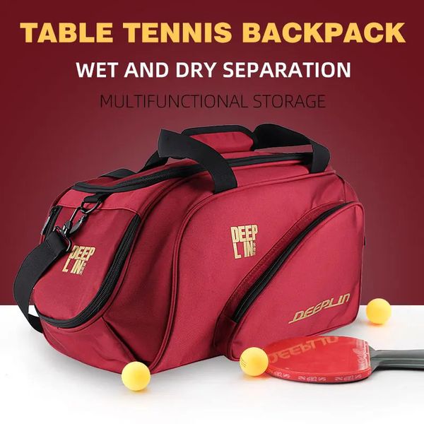 Conjuntos de tênis de mesa Deeplin Bolsa de tênis de mesa Mochila esportiva Bolsa de viagem de grande capacidade feita de material grosso Ping Pong Sport Dry Wet Separation 231207