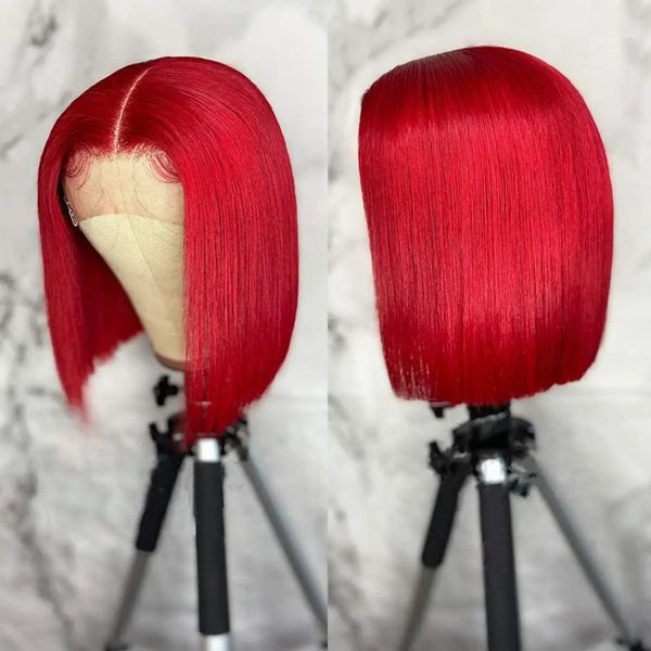 İnsan chignons kırmızı bob peruk insan saçı düz kısa bob dantel peruk siyah kadınlar için brezilya prepucked insan saç perukları satılık temizlik peruk 231207