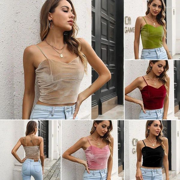 Tanques femininos veludo colheita topo moda feminina 2024 verão camis topos sem mangas sexy sem acolchoado bandeau sutiã colete camisetas sem costura