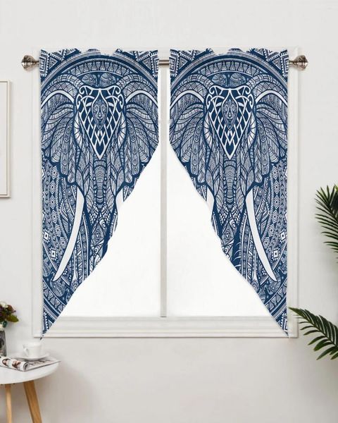 Tenda Mandala Elefante Blu Bohemian Trattamenti per finestre Tende per soggiorno Camera da letto Decorazioni per la casa Triangolare