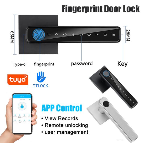 Smart Lock Impronta digitale biometrica Serratura per porta Smart Home Password Serratura elettronica digitale TUYA / TTLOCK APP Controllo manopole per porte d'ingresso serratura 231206