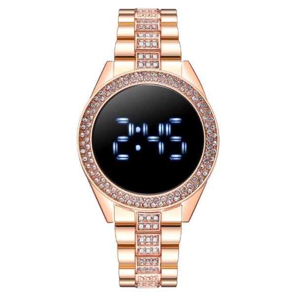 Neue modische elektronische Damen-Armbanduhr mit Diamant-LED-Touchscreen