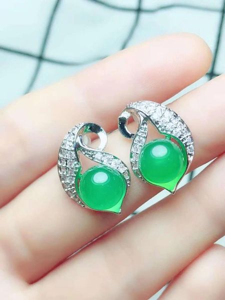 Pendientes Plata 925 Ágata Esmeralda Verde Natural Mujer