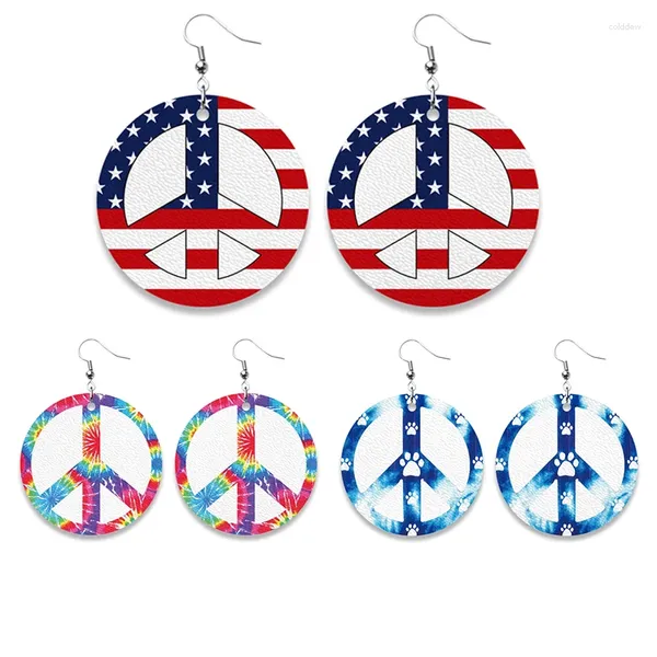 Baumelnde Ohrringe aus PU-Leder für Damen, Originalität, Friedenszeichen, Batikfärbung, US-Flagge, geometrisch, mehrfarbig, Modeschmuck, Accessoires, Frühling