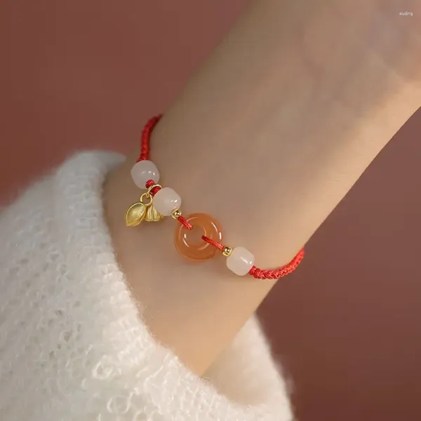 Charme pulseiras simples boa sorte jade ping uma fivela moda jóias antigo estilo coreano pulseira doce mão corrente feminina