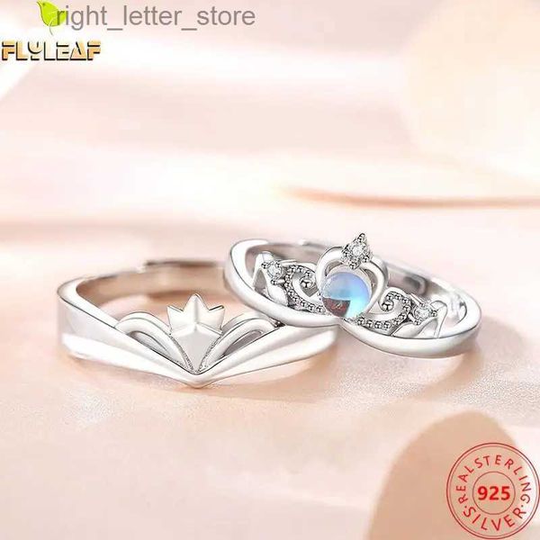 Anello solitario vero argento sterling 925 pietra di luna principe principessa anello di coppia aperto design originale romantico gioielleria raffinata 2023 nuovo YQ231207
