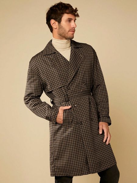 Manfinity Homme Herren-Trenchcoat mit Hahnentrittmuster und Gürtel