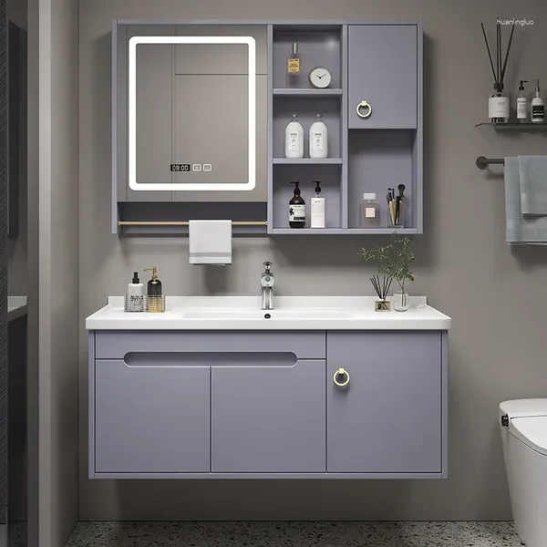Torneiras de pia do banheiro Combinação de armário de pintura Luxo Madeira sólida Armário de parede inteligente Lavatório de lavagem de mão Piscina