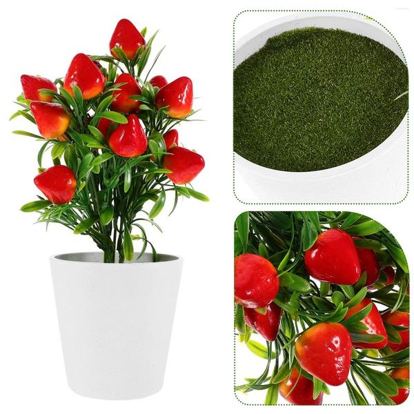 Fiori decorativi Fragola simulata L'arredamento dell'ufficio Pianta artificiale Bonsai finti Rami realistici Frutta domestica in vaso di plastica