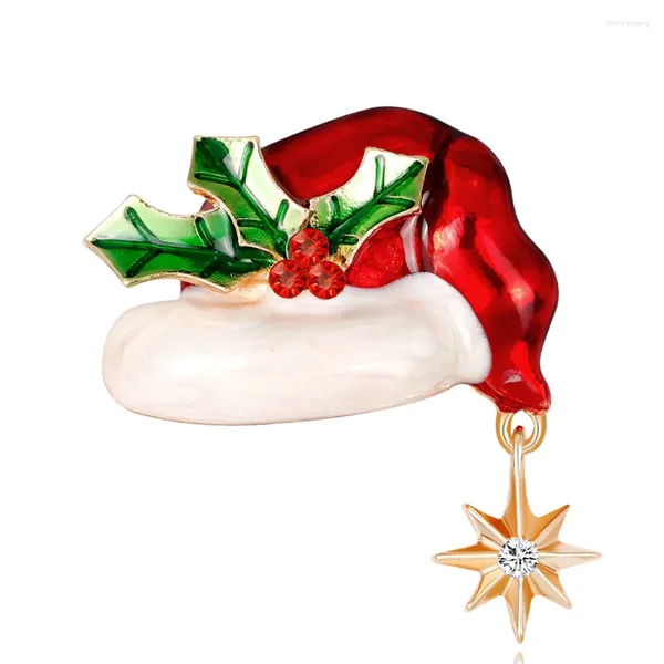 Broches cindy xiang moda chapéu de natal broche pinos gota óleo estrela ouro-cor esmalte crianças festa ornamentos presente