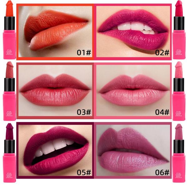 Rossetto 6 colori fungo pecker pene a forma di Willy labbra galline notte trucchi per feste lunga durata opaca consegna goccia salute essere bellezza M Dhi6S