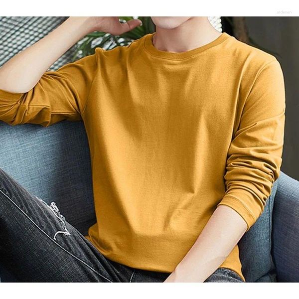 Magliette da uomo T-shirt a maniche lunghe da uomo in cotone tinta unita Top magliette basic maglietta slim maschile taglie forti 4XL streetwear abbigliamento uomo R28