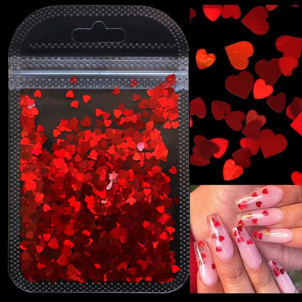 Decorazioni per nail art 2g Nail art olografica Glitter lucenti Dolce amore Cuore Fiocchi Paillettes Unghie 3D Paillette Manicure Decorazioni per San Valentino 231207