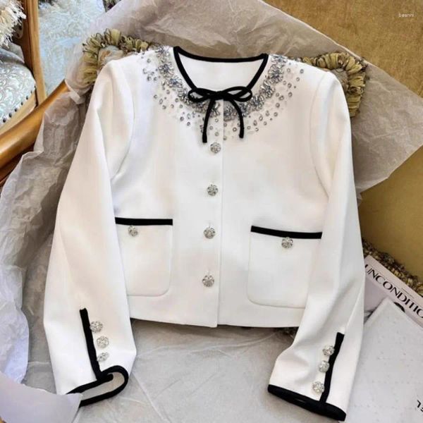 Kadın Ceketleri 2023 Sonbahar Ağır Endüstri Elmas Strus Beyaz Blazer Ünlü Mizaç Lüks Leydi Bluz Kız