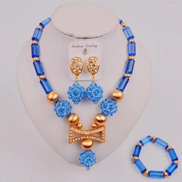 Colar brincos conjunto moda céu azul africano jóias nigeriano tradicional casamento contas colares SJZQ5-6