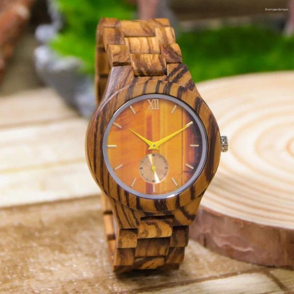 Orologio da polso uomo con movimento al quarzo in legno con quadrante dei secondi cristalli Zebra Orologio in legno naturale Orologio da polso all'ingrosso