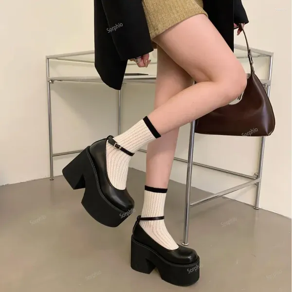 Kleidschuhe Sophio Lolita High Chunky Heeled Mary Janes Pumps für Frauen Plateau Wedges Dicker Boden Knöchelriemen Schnalle Gothic