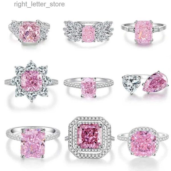 Solitärring Neuer 925er Sterlingsilber-Eisschliff-Rosa-Saphir-Hochkohlenstoff-Diamant-Edelstein-Verlobungsring Edlen Schmuck Damenring Großhandel YQ231207