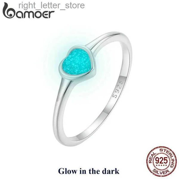 Solitärring Bamoer 925 Sterling Silber Leuchtender Herzring, der im Dunkeln leuchtet Ringe für Frauen Feiner Schmuck Party Geburtstagsgeschenk Jubiläum YQ231207