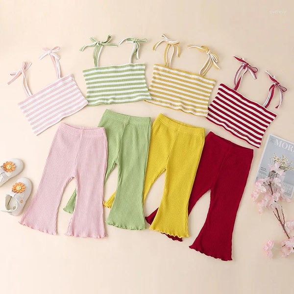 Kleidung Sets 2023 Baby Mädchen Outfit Koreanische Mode Sommer Baumwolle Pit Streifen Hosenträger Hemd Ausgestellte Hosen 6-24 Monate hosen Kleiden 2 stücke