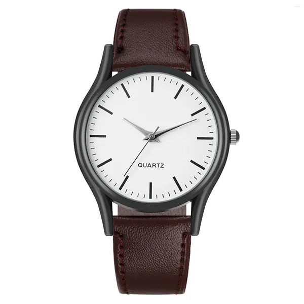 Relógios de pulso Valentines Casal Relógios Minimalista Rodada Dial Couro Strap Quartz Relógio de Pulso para Homens Mulheres Amantes