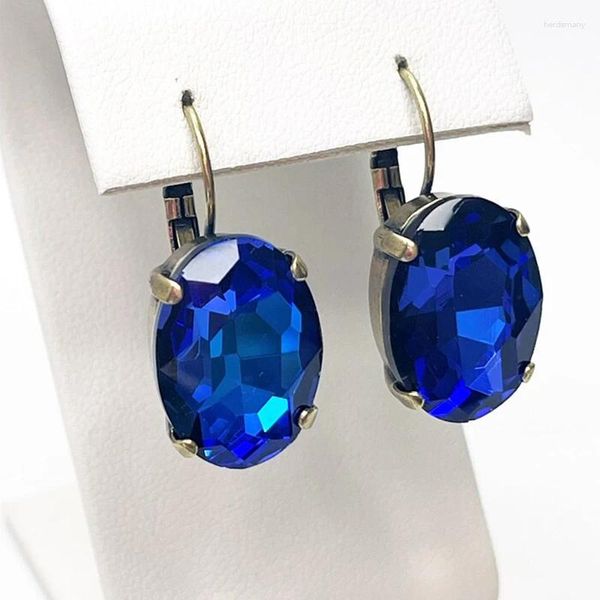 Dangle Brincos Azul Escuro Cristal Francês Clipe Para Mulheres Declaração Haute Luxo Fone de Ouvido Casamento Banquete Estilo Cerimônia de Formatura 2023