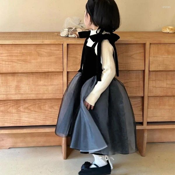 Vestidos de menina coreano moda menina veludo suspender 2-9year criança vestido de princesa inverno combinando trajes de baile elegantes crianças roupas