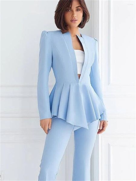 Zweiteilige Damenhose, himmlischer Hochzeitsanzug, Schößchen-Blazer mit hoher Taille, gerade, formelle Kleidung, Damen-Hosenanzug für den Abschlussball, 2er-Set