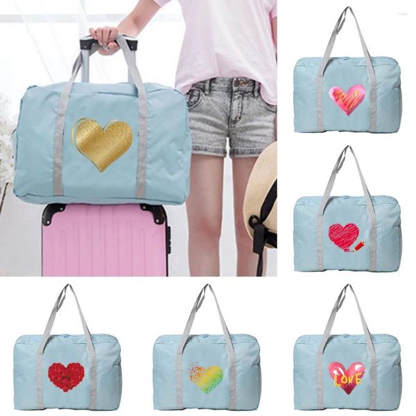 Duffel Bags Unissex Grande Capacidade Amor Saco de Viagem Dobrável Nylon para Bagagem de Mão Feminina Tote Roupas Armazenamento Organizador de Fim de Semana