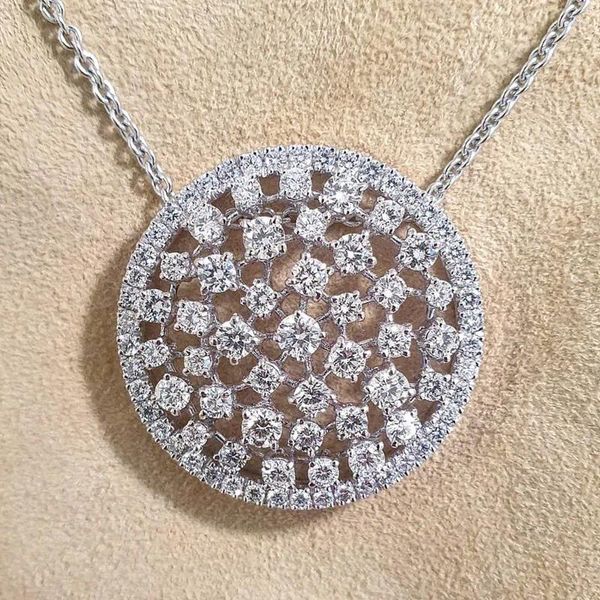 Colares de pingente de luxo completo deslumbrante cristal cz pedra em forma redonda colar para mulheres cor prata acessórios de casamento na moda jóias