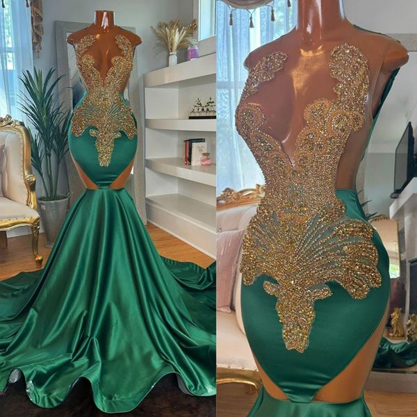 Verde smeraldo Promdress Sirena Illusione Gioiello Strass Abito da sera Backless Sexy Abiti di gala Secondo ricevimento Abiti da ballo Abito da festa di compleanno AM088