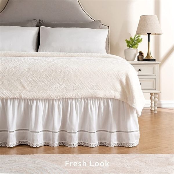 Saia de cama Lindo bordado elegante em torno de uma saia de cama de renda com babados de crochê e cinto ajustável para decoração de quarto 15 