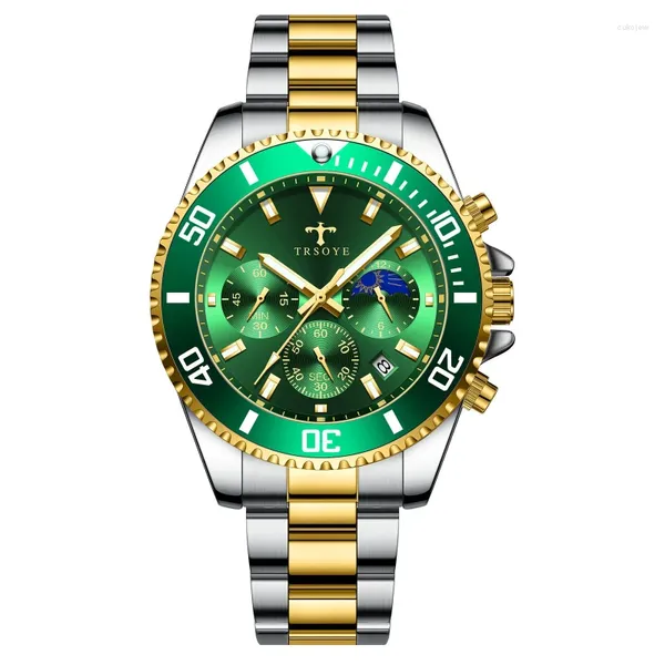 Armbanduhren Herrenuhr Edelstahl Wasserdicht Luiminous Business Luxus Herren Datum Mondphase Quarzuhren für Reloj Hombre