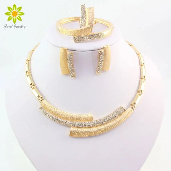 Conjuntos de jóias de casamento moda nupcial cristal contas africanas dubai ouro cor declaração jóias traje 231207