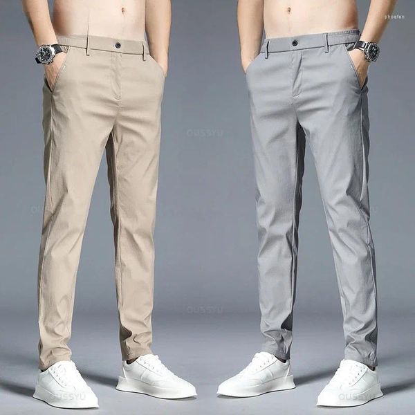Pantalon pour hommes Automne Hiver Casual Hommes Épais Stretch Slim Fit Taille Élastique Coton Business Classique Pantalon Coréen Mâle Kaki Gris 38