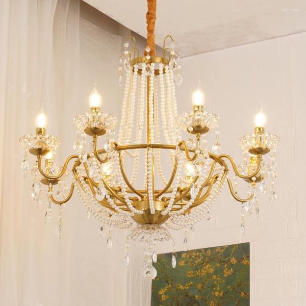 Pendelleuchten im französischen Stil, Kristallperlenlampe, amerikanisches Mittelalter, Villa, Wohnzimmer, Esszimmer, Schlafzimmer, Duplex-Groggery-Licht