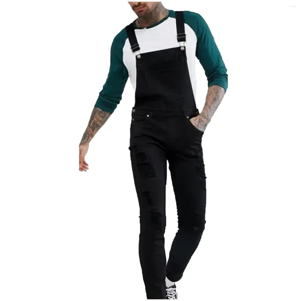 Calças masculinas suspender jeans mens botão geral streetwear bolso macacão calças de carga ao ar livre toda a temporada roupas