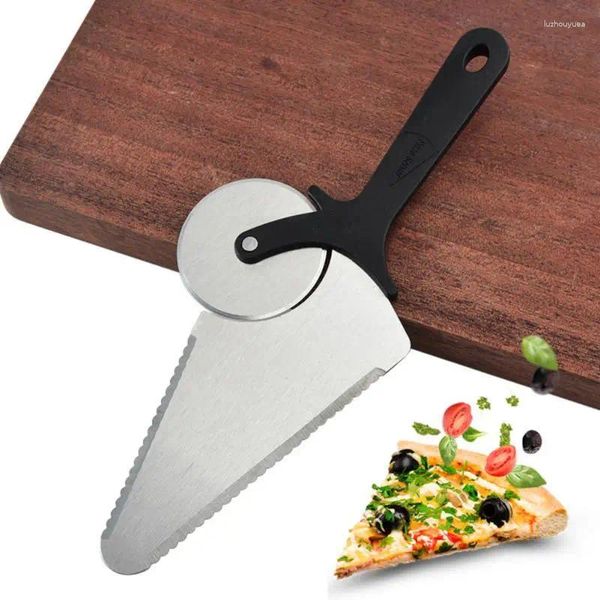 Messer Pizzaschneider Messer Slicer Schaufel Zwei in einem Gebäckwerkzeuge Utensil Edelstahl Rundrad Schneiden für