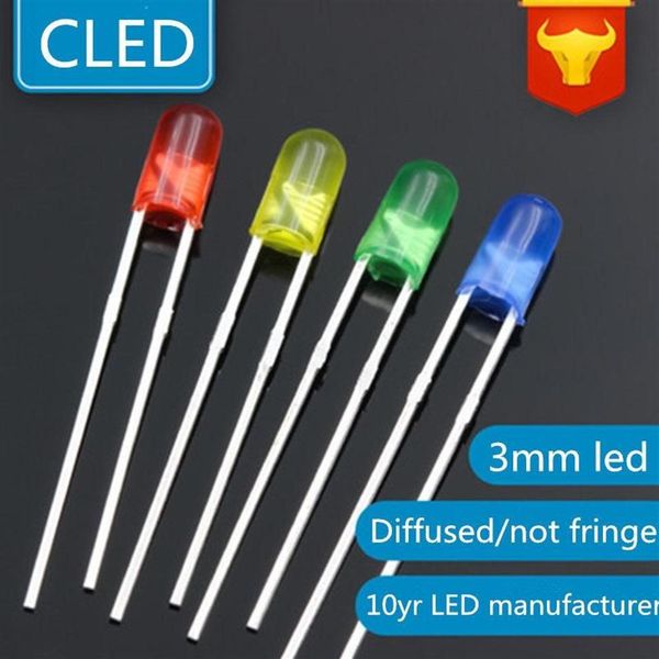 Lâmpadas 1000pcs cor difusa 3mm LEDs lâmpada sem franja vermelho azul azul amarelo lâmpada LED LED Diodo288e