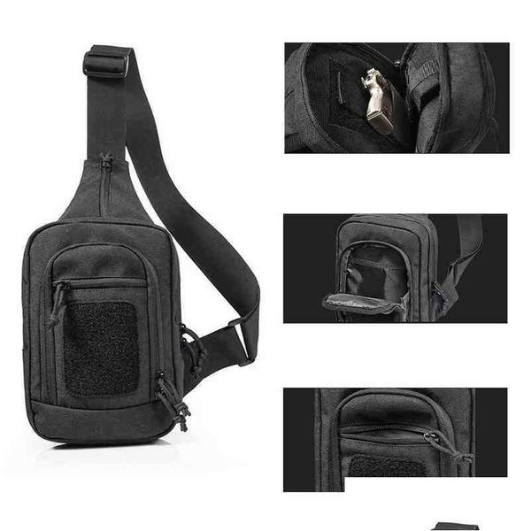 Sacos ao ar livre Tactical Shoder Bag Militray Sling Crossbody Caça Peito Pacote Escondido Gun Carry Bolsa Handgun Coldre Cam Drop Delive Dhxth