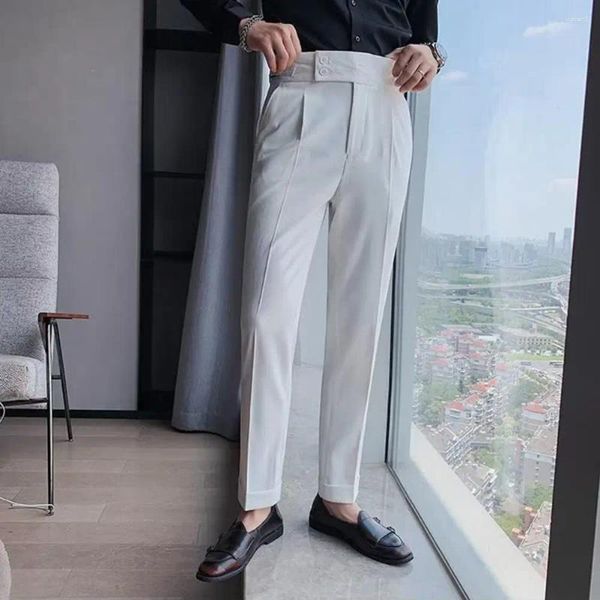 Herrenanzüge Frühling Herbst Leichte Anzughose Vintage Hohe Taille Slim Fit Business-Stil Hose mit weicher Atmungsaktivität