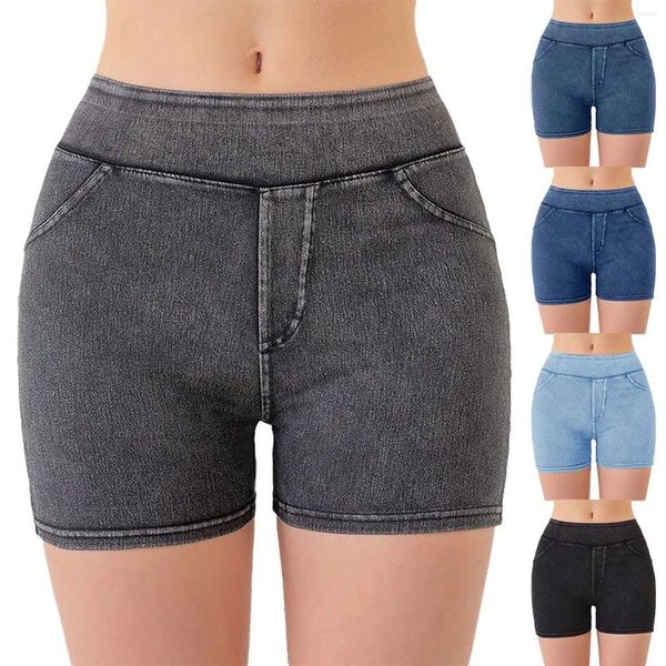 Shorts ativos femininos esportes lazer yoga jeans jeans feminino leggings com bolsos